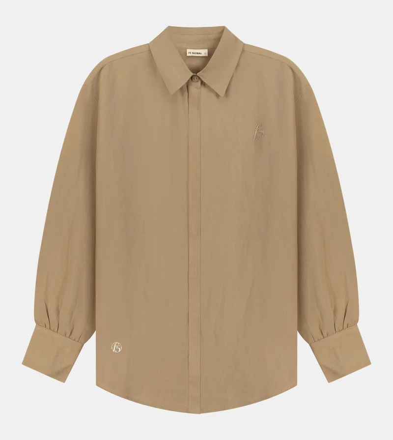 إف5 Women's Linen Buttoned Down Shirt - Light Brown